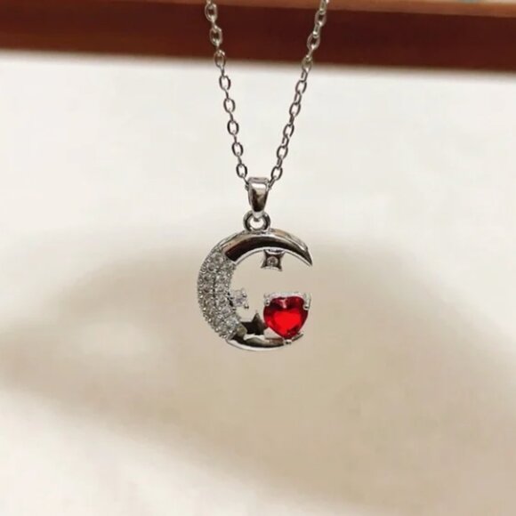 Heart zircon stone moon necklace and ring set - Picture 4 of 4
